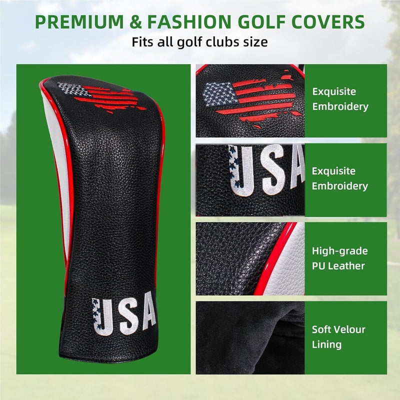 Frimon Golf Club Head Covers,4pcs or 1pc USA Golf Head Covers for Woods and Driver Fairway Hybrid - PU Leather Mallet Blade Putter for Men Women Golf Enthusiast - Image 2